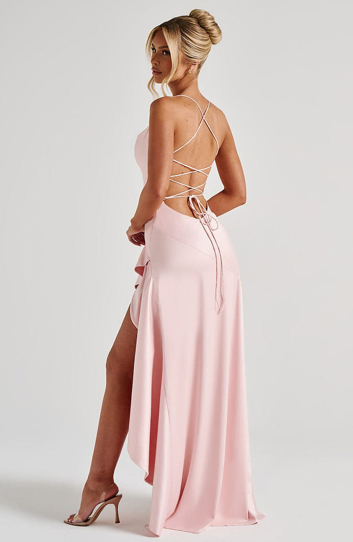 Elin® Satin Maxi Klänning – Magtäckande