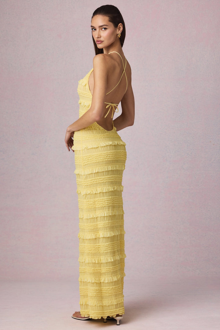 Elin® Halterneck Maxi Klänning – Magtäckande & Eleganta Volanger